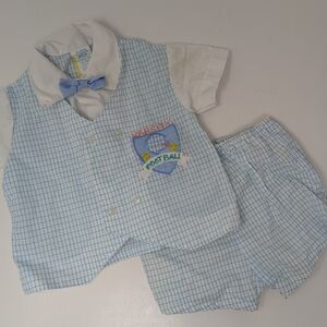 Vintage Baby Clothes 2 Piece Football Varsity Blue Check Philipines